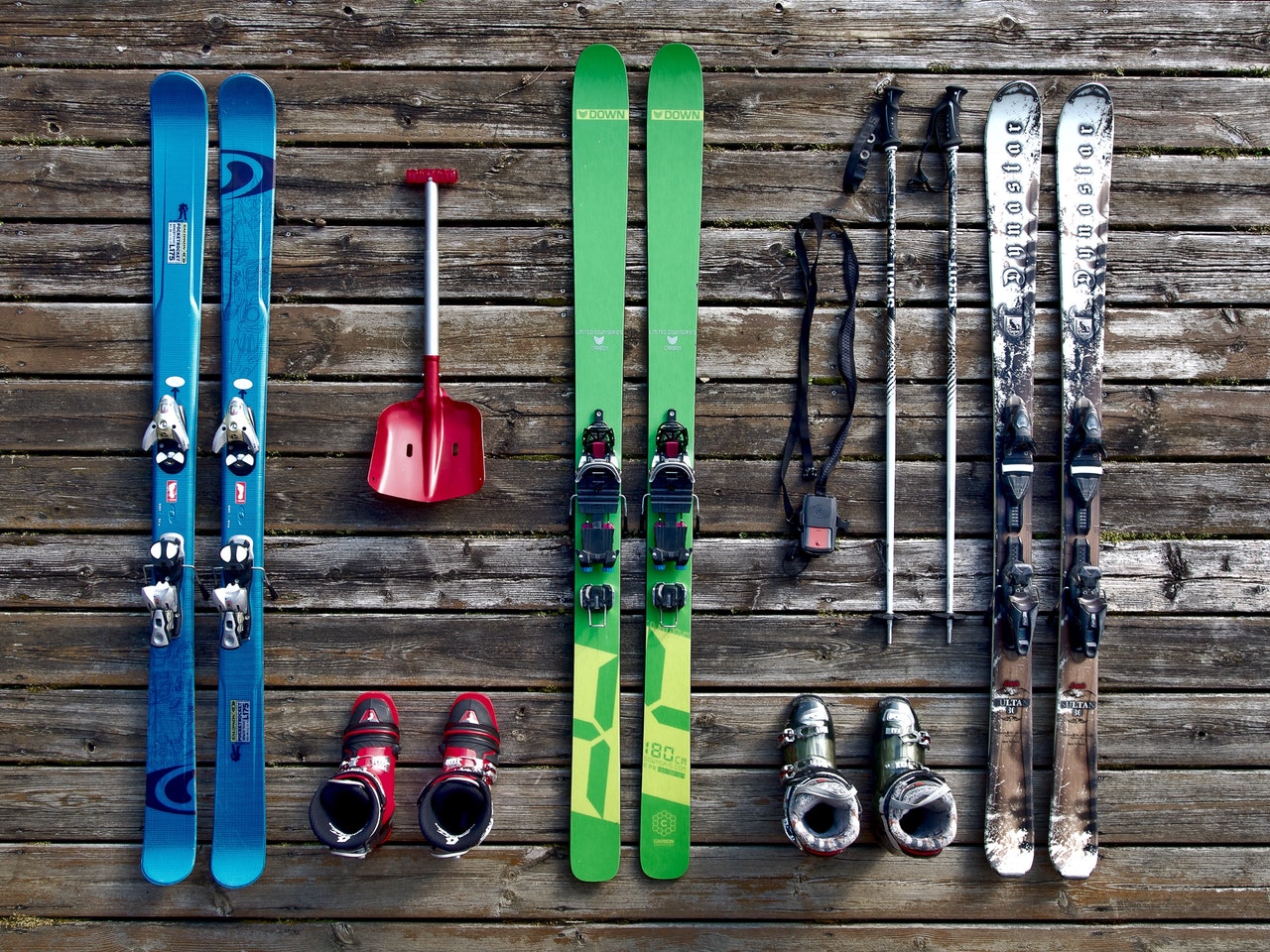 ski gear skis shovel boots